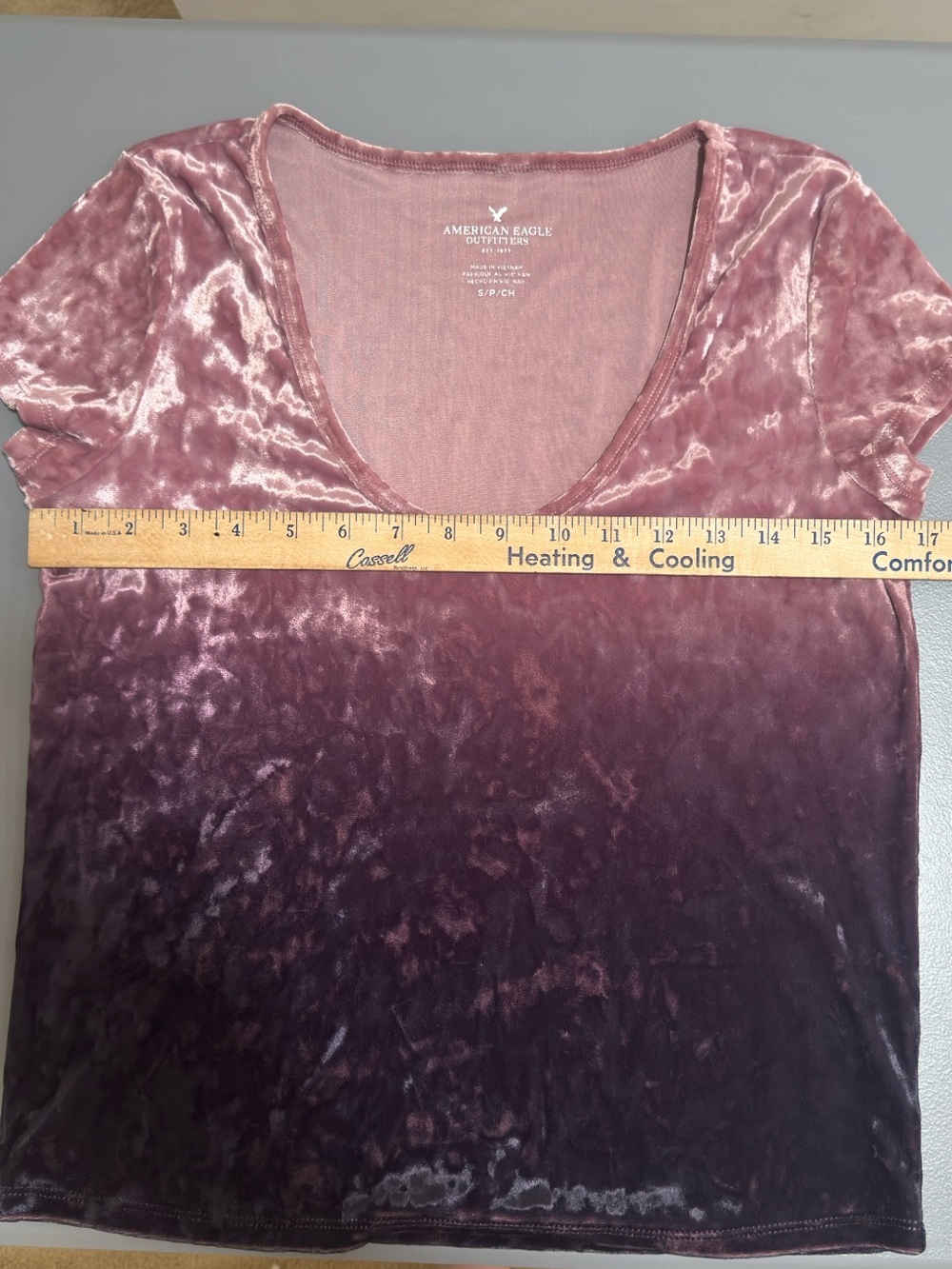 American Eagle Velour Pink/Purple Ombré Short Sleeve Top - Picture 11 of 15